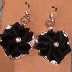 Sterling Silver Navy Flowered Diamond Earrings